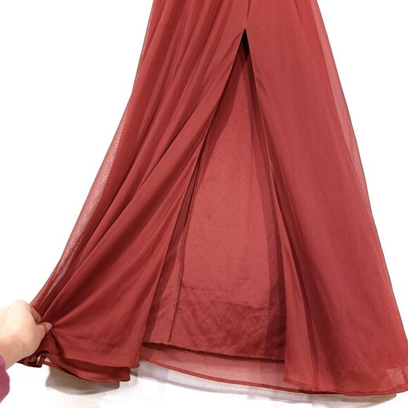 NWT David's Bridal Off-the-Shoulder Lace and Mesh Bridesmaid Dress in Cinnamon 4 - Picture 6 of 12